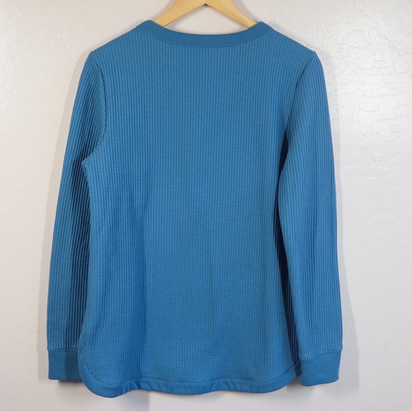 LL Bean Signature Women Blue Waffle Knit Thermal Long Sleeve Crewneck Top Size L - Picture 3 of 11